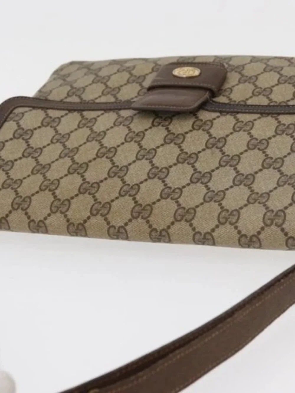 GUCCI GG Supreme Horsebit Shoulder Bag PVC Beige Gold 001 16 4084 Auth 175390